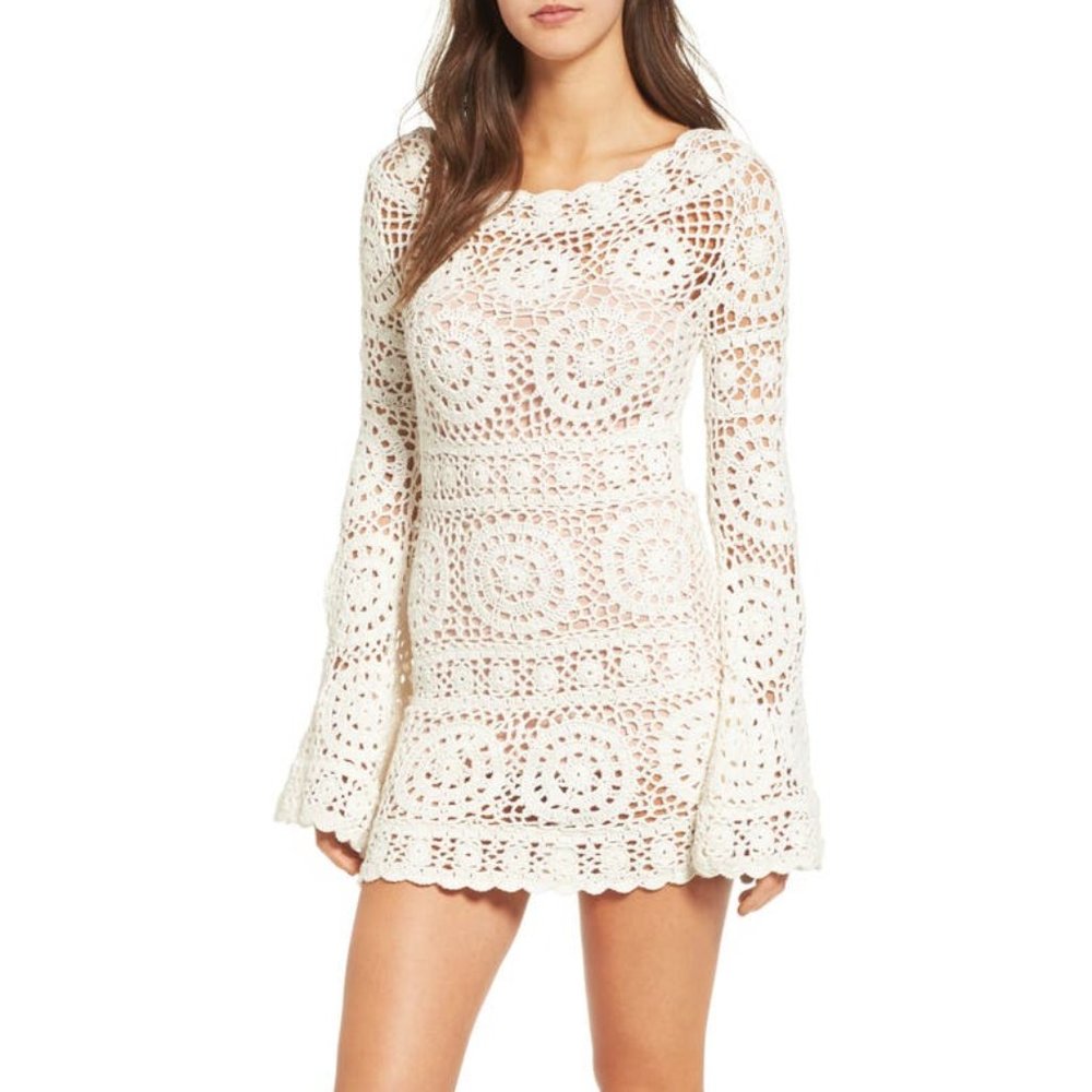 NWOT Majorelle Crochet Mini Dress w/ Bell Sleeves